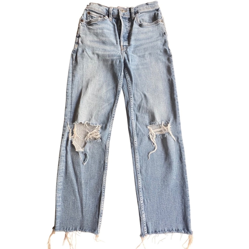 $304 RE/DONE Destroyed Dawn Stove Pipe 70's Crop Straight‎ Leg Denim Jeans SZ 25